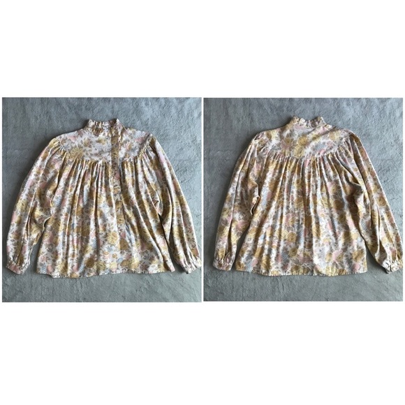 VTG 70s Handmade High Neck Ruffle Prairie Blouse - Picture 4 of 11